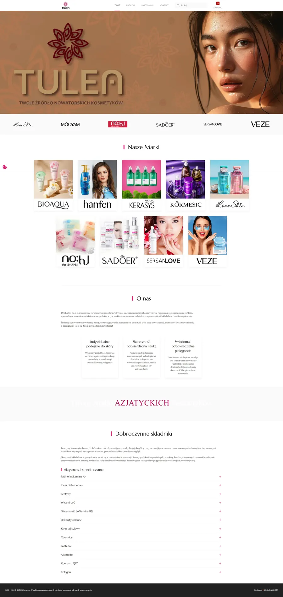 Projekt strony dla dystrybutor innowacyjnych marek kosmetycznych - Tulea.pl - wykonanie strony
