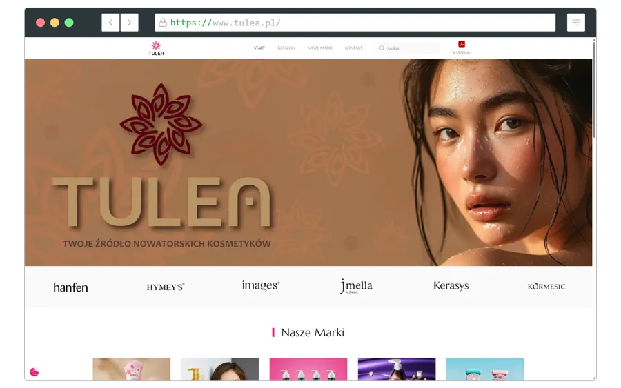 Projekt strony dla dystrybutor innowacyjnych marek kosmetycznych - Tulea.pl - wykonanie strony