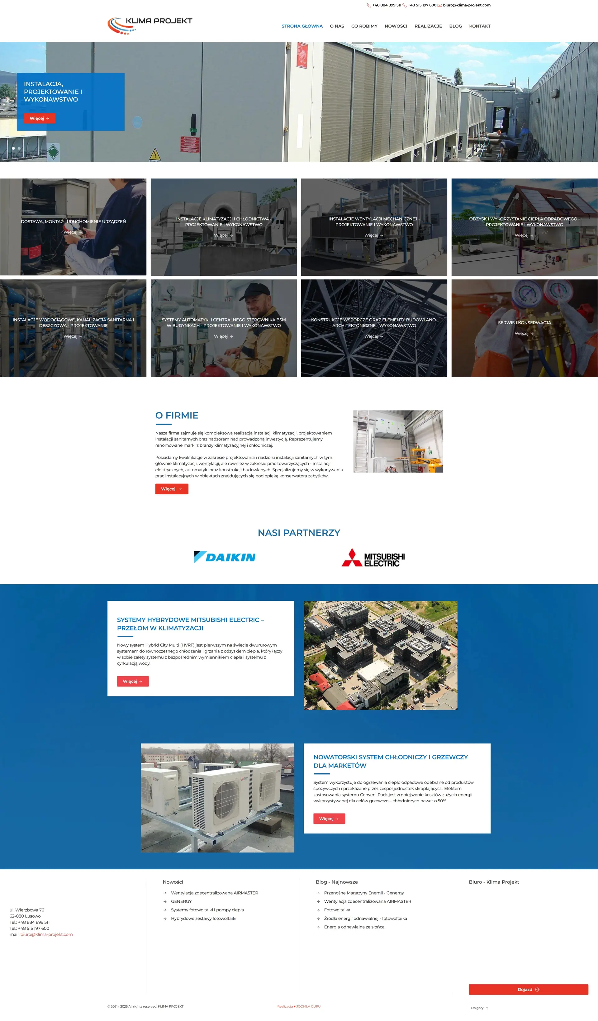 Projekt firmy usługowej klimatyzacje - klima-projekt.com - wykonanie strony