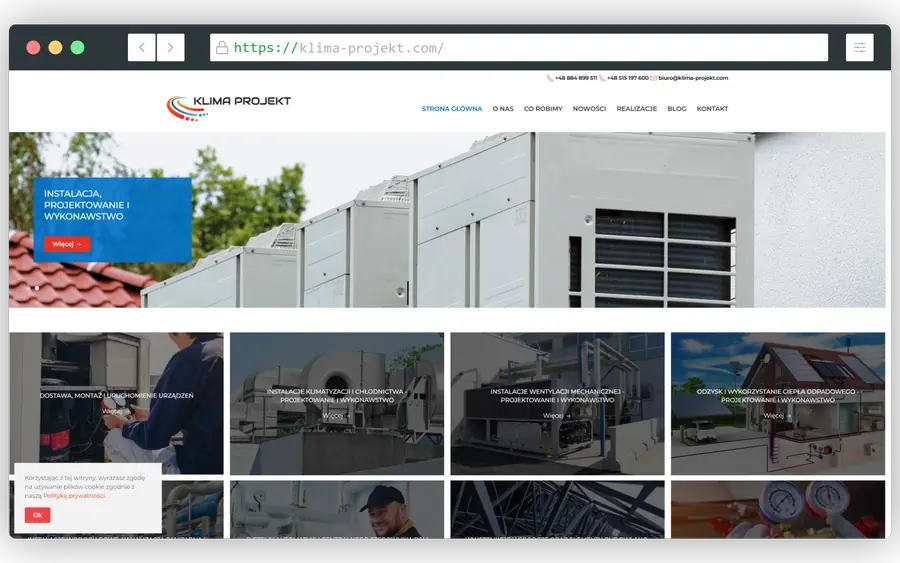 Projekt firmy usługowej klimatyzacje - klima-projekt.com - wykonanie strony