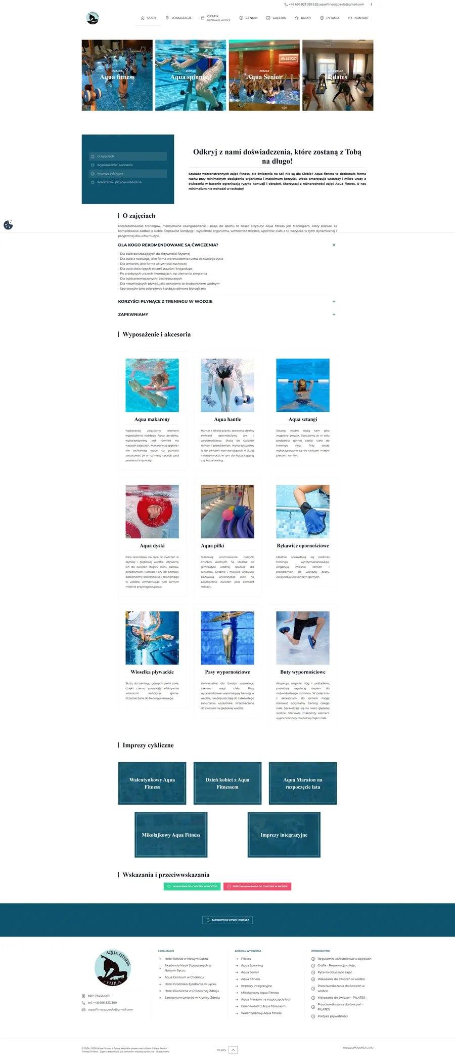 Projekt strony wodnego fitnessu - aquafitnesszpaula.pl - wykonanie strony