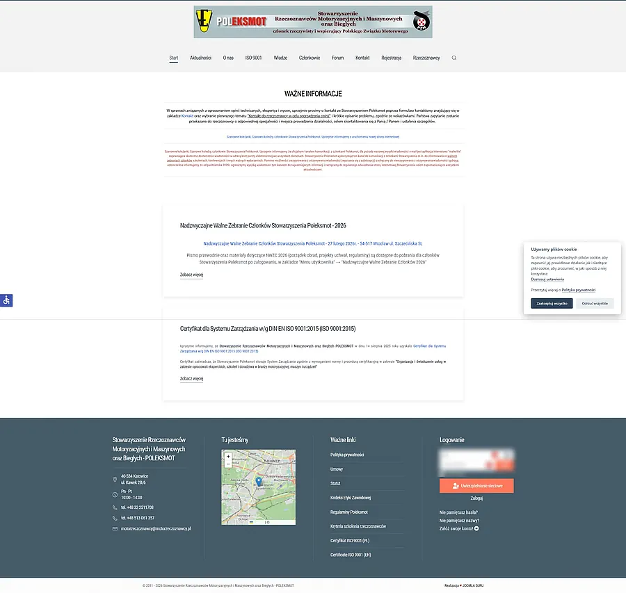 Projekt strony dla Stowarzyszenie Rzeczoznawców Motoryzacyjnych i Maszynowych oraz Biegłych - POLEKSMOT.pl - wykonanie strony