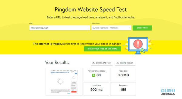 tools.pingdom.com Mierzenie szybkości strony Joomla