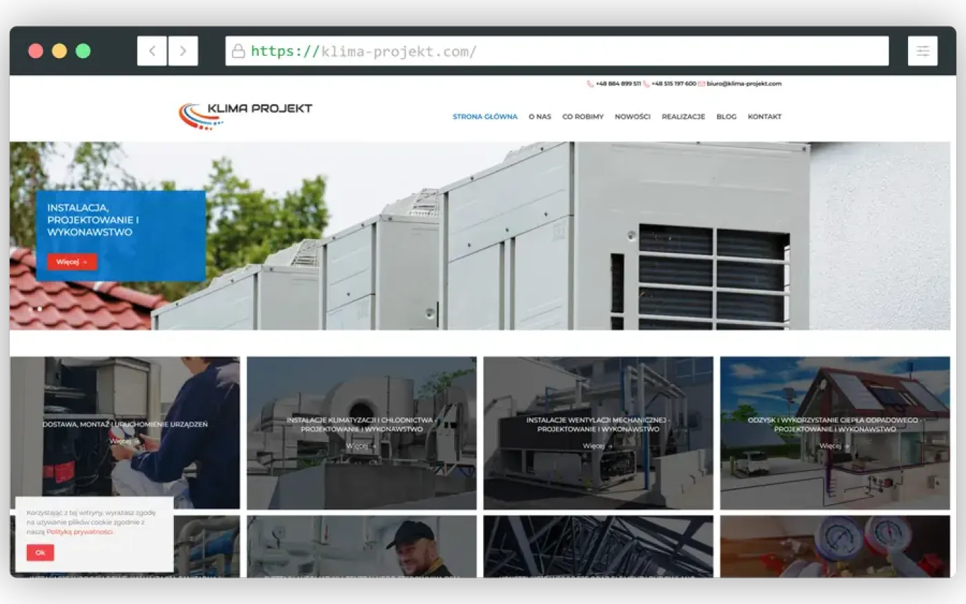Projekt firmy usługowej klimatyzacje - klima-projekt.com - wykonanie strony